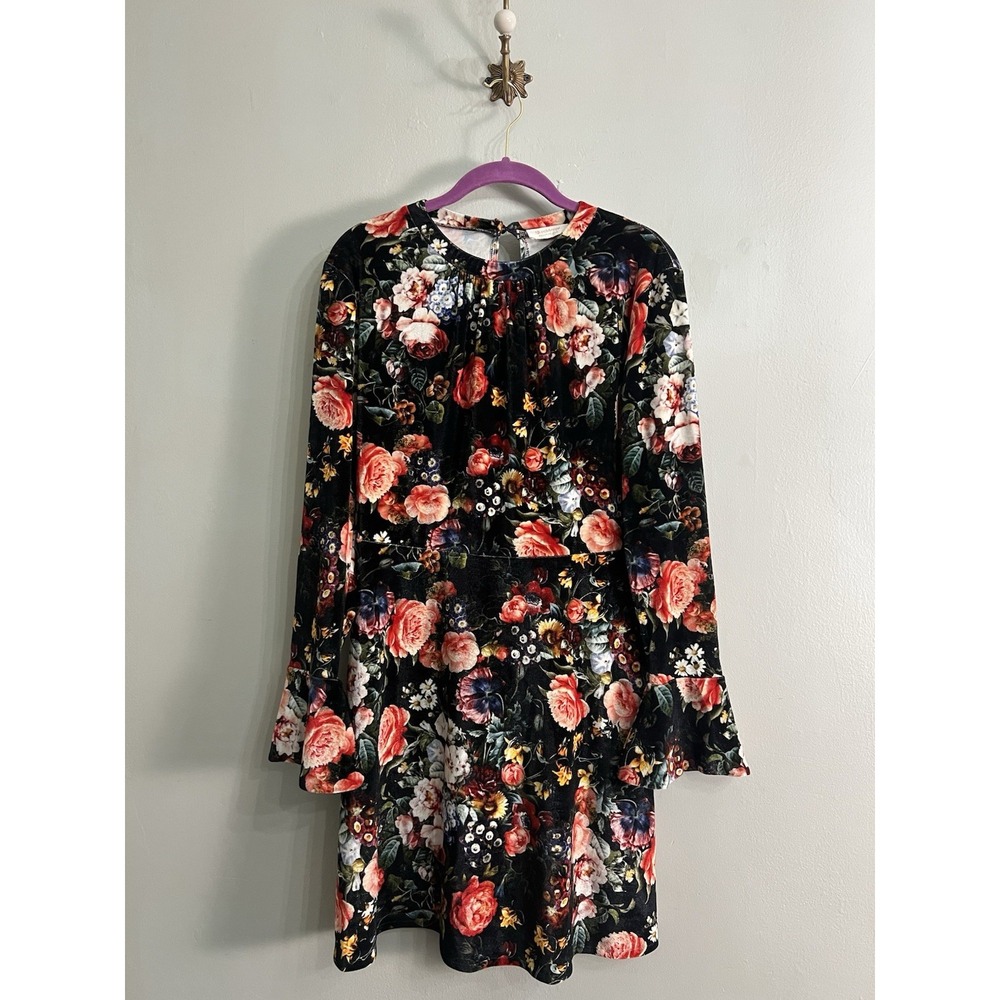 Rich & Royal Velvet Floral Dress Small Romantic English Garden